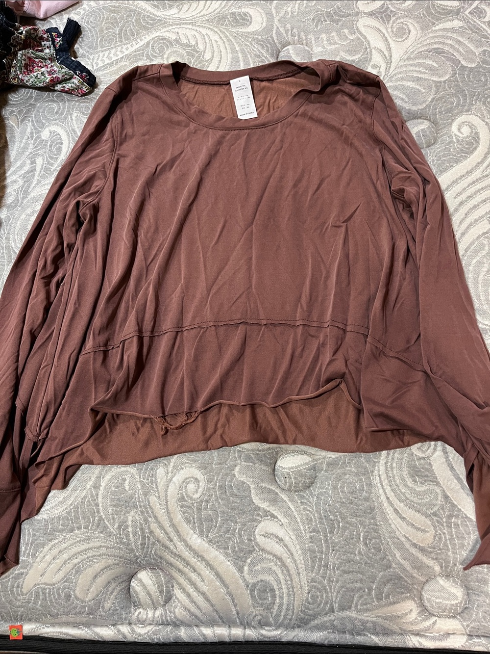Women's Lightweight Layered Hem Long Sleeve Top - Brown
